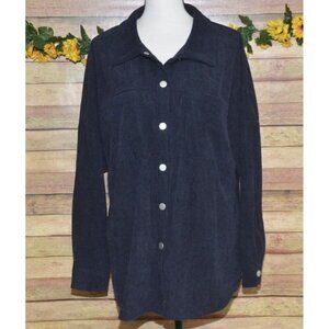 Pretty Garden Ladies XL Blue Corduroy Snap Front Long Sleeve Shirt Top Shaket